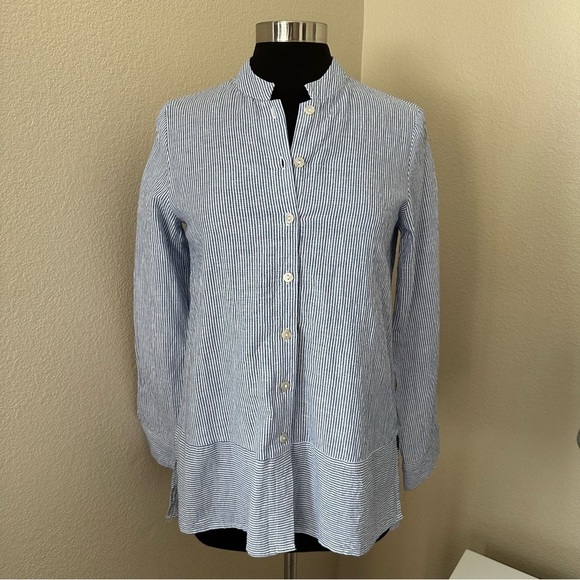 Tahari Linen Blend Stripped Button Up Lagenlook Long sleeves Shirt Size XS - Picture 1 of 10